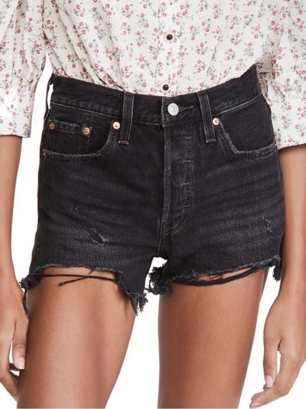 Levi's Black Distressed High-Rise Denim Shorts
